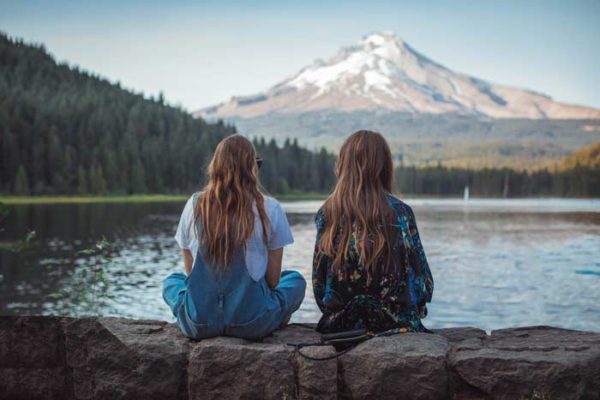 two girls long hair